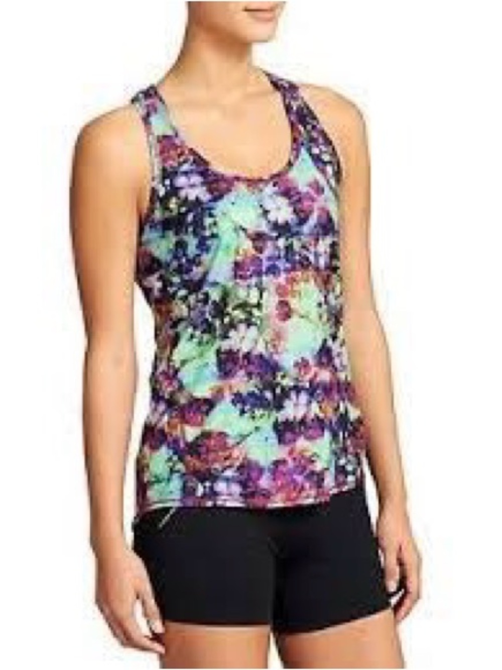 Athleta Floral Patterned Purple Green Tank Top XS Small